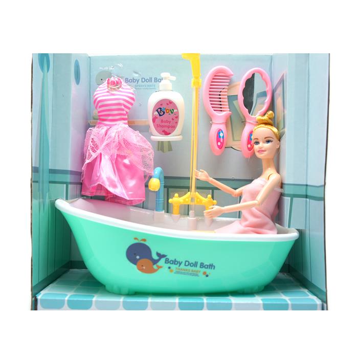 Ванная комната + кукла + аксесс.(на бат.)(вода льется) 28*30см/коробка JN002-1