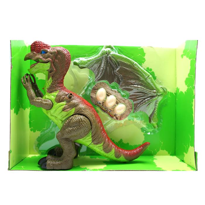 Динозавр-Ламбеозавр Двигается, светится, со звуком, несет яйца (на батар.) 41*30см / коробка  851А