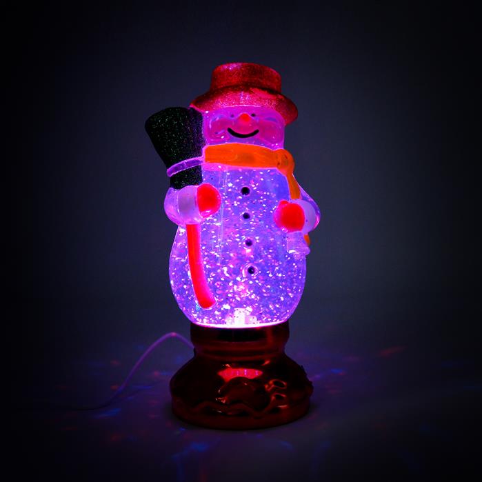Светильник Снеговик с эффектом снегопада 22см (жидкость с серебр.блестк.внури шара d=8см)  2021-3-X