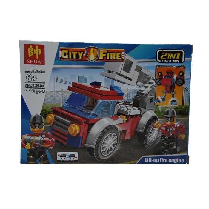 Конструктор CityFire 2в1 Трансформер Пожарная машина с вышкой 110дет. 22,5*16,5см / коробка SH030-1