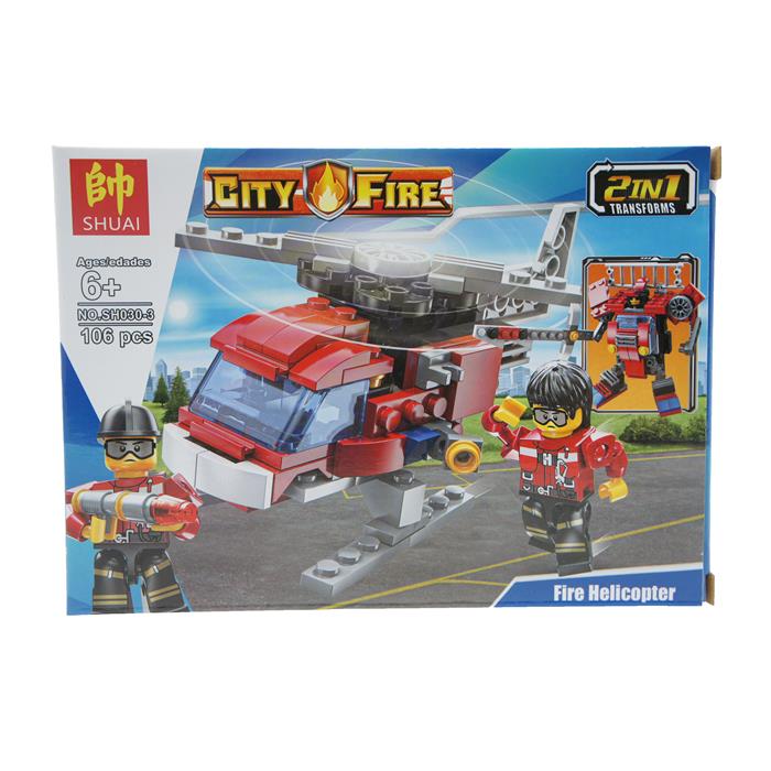 Конструктор CityFire 2в1 Трансформер Пожарная машина с лестницей 110дет. 22,5*16,5см/коробка SH030-3