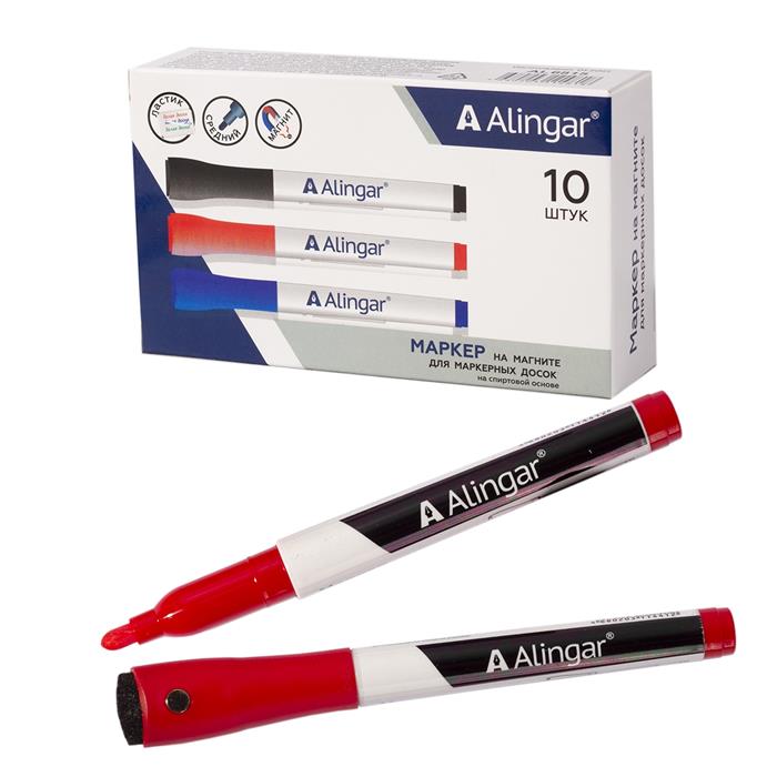 Маркер для белой доски Красный Alingar 2мм с губкой AL-6814