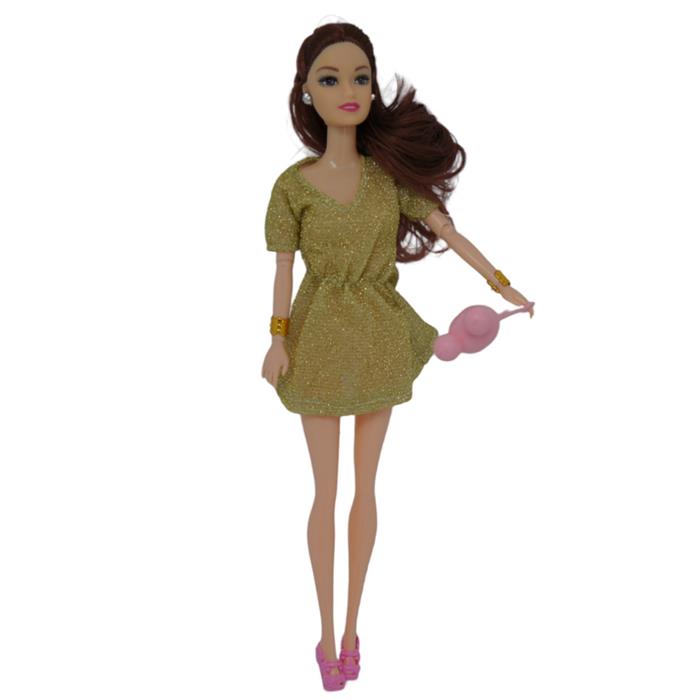 Кукла (шарнирная) в золотистом платье + аксессуар 30*11см / пакет FD868