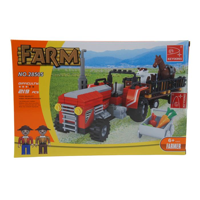 Конструктор Farm 219дет. Трактор с прицепом, корова и лошадь 32*21см/ коробка 28505