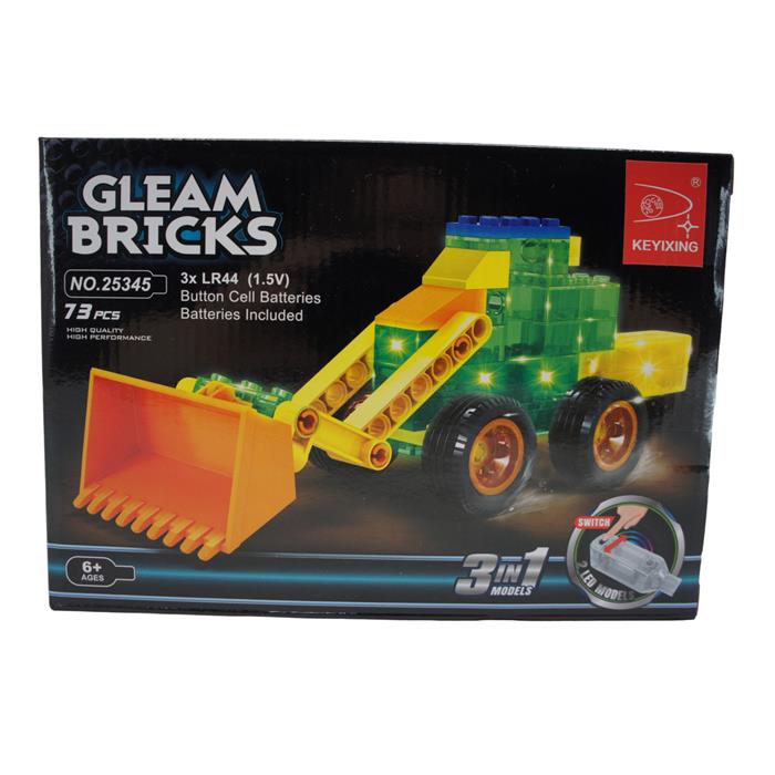 Конструктор Gleam Bricks 3в1 73дет. Строительная техника (светящ.) (на батар.) 18*13см/коробка 25345