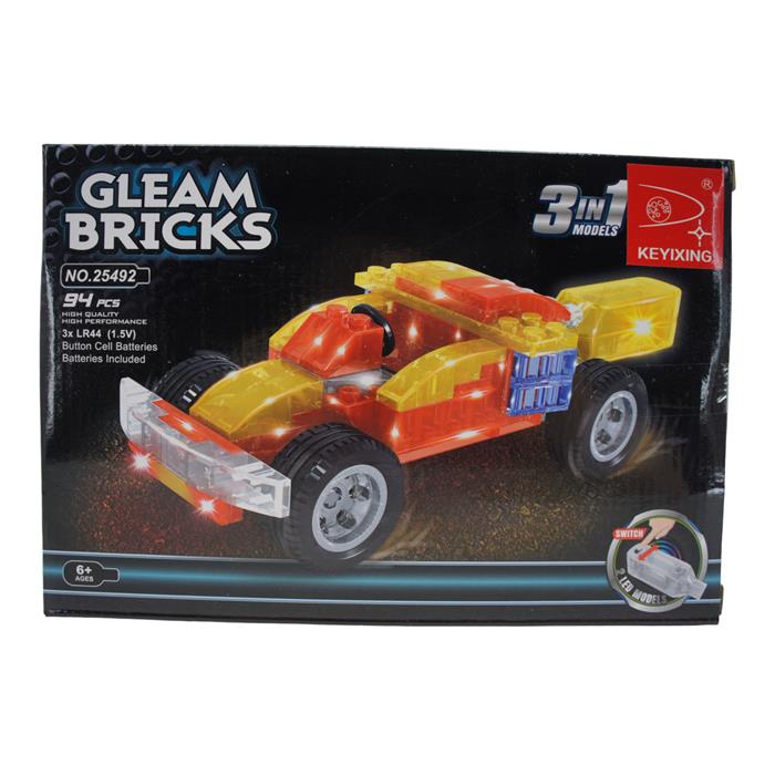 Конструктор Gleam Bricks 3в1 94дет. Спортивная машина (светящ.) (на батар.) 22*15см / коробка 25492