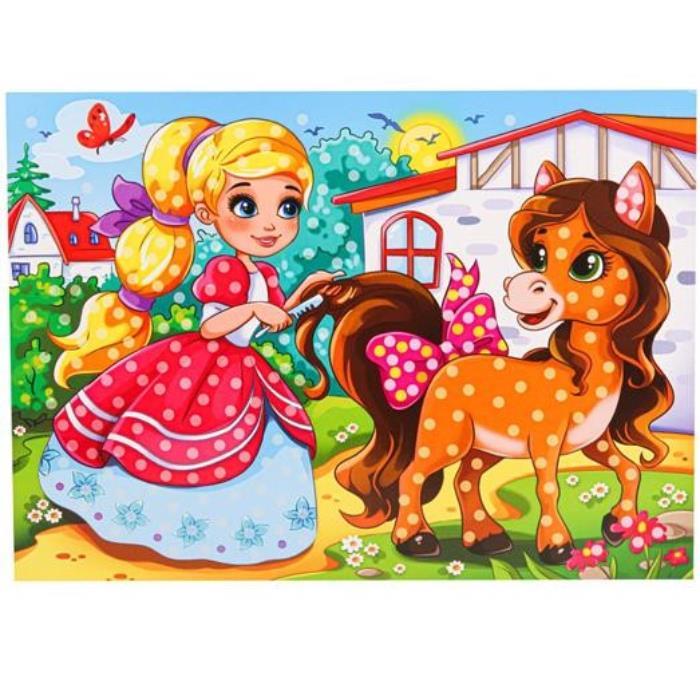Мозаика из помпонов А4 Принцесса с лошадкой М-0416