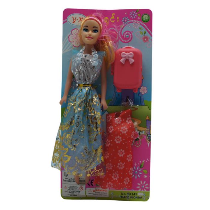 Кукла в нарядном платье + платье + чемодан 30*16см / пакет 145Е2