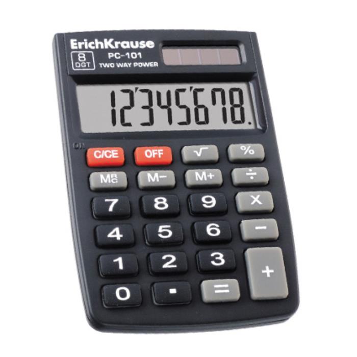 Калькулятор карманный ErichKrause 8 разрядов 8.8*5.8см серый PC-101 40101