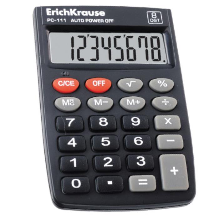 Калькулятор карманный ErichKrause 8 разрядов 8.8*5.8см серый PC-111 40111