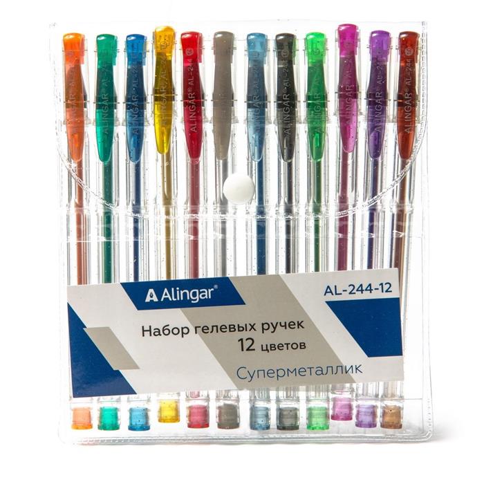 Набор ручки гелевые 12цв. Alingar Металлик 1,0мм AL244-12