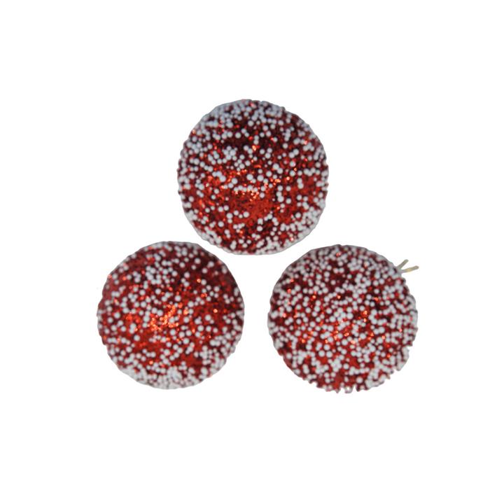 Елочное украшение Шар (пластик)  8см 3шт.Красный с белыми шариками 61-A202091