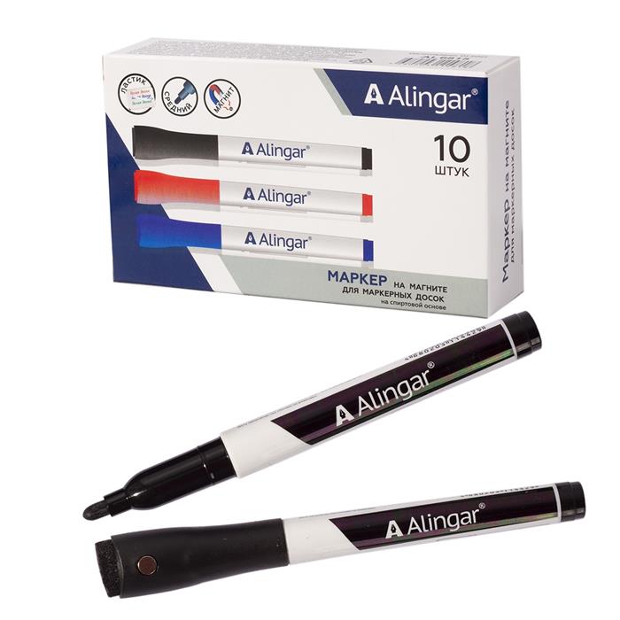 Маркер для белой доски Черный Alingar 2мм с губкой AL-6815