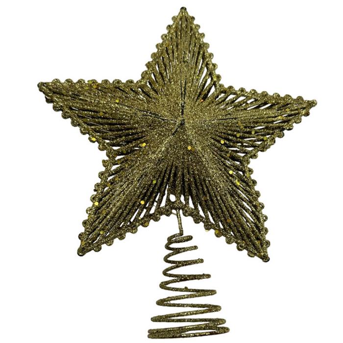 Елочное украшение Наконечник на елку Звезда объемная ажурная золото (пластик) 20см  175-20023