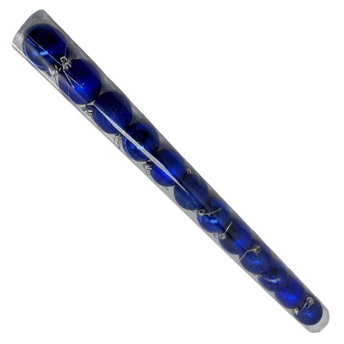 Елочное украшение Шар (пластик)  6см 12шт. Синие/туба   6см12/s