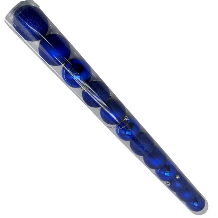 Елочное украшение Шар (пластик) 5см 12шт. Синий матовый+глянец+блестки  5см12/s