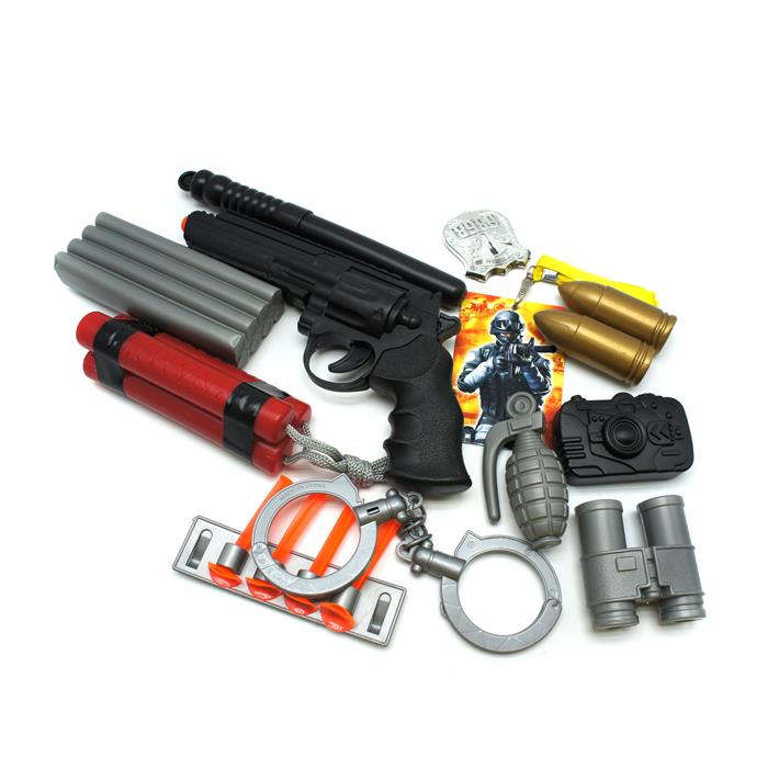 Набор Военного (пистолет, дубинка, рация,граната,наручники) 28*20см / рюкзак F4614